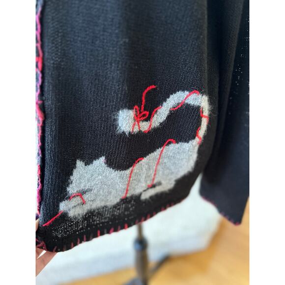 Vintage Coldwater Creek Black Rabbit Hair Playing Cats Cardigan - Picture 7 of 8